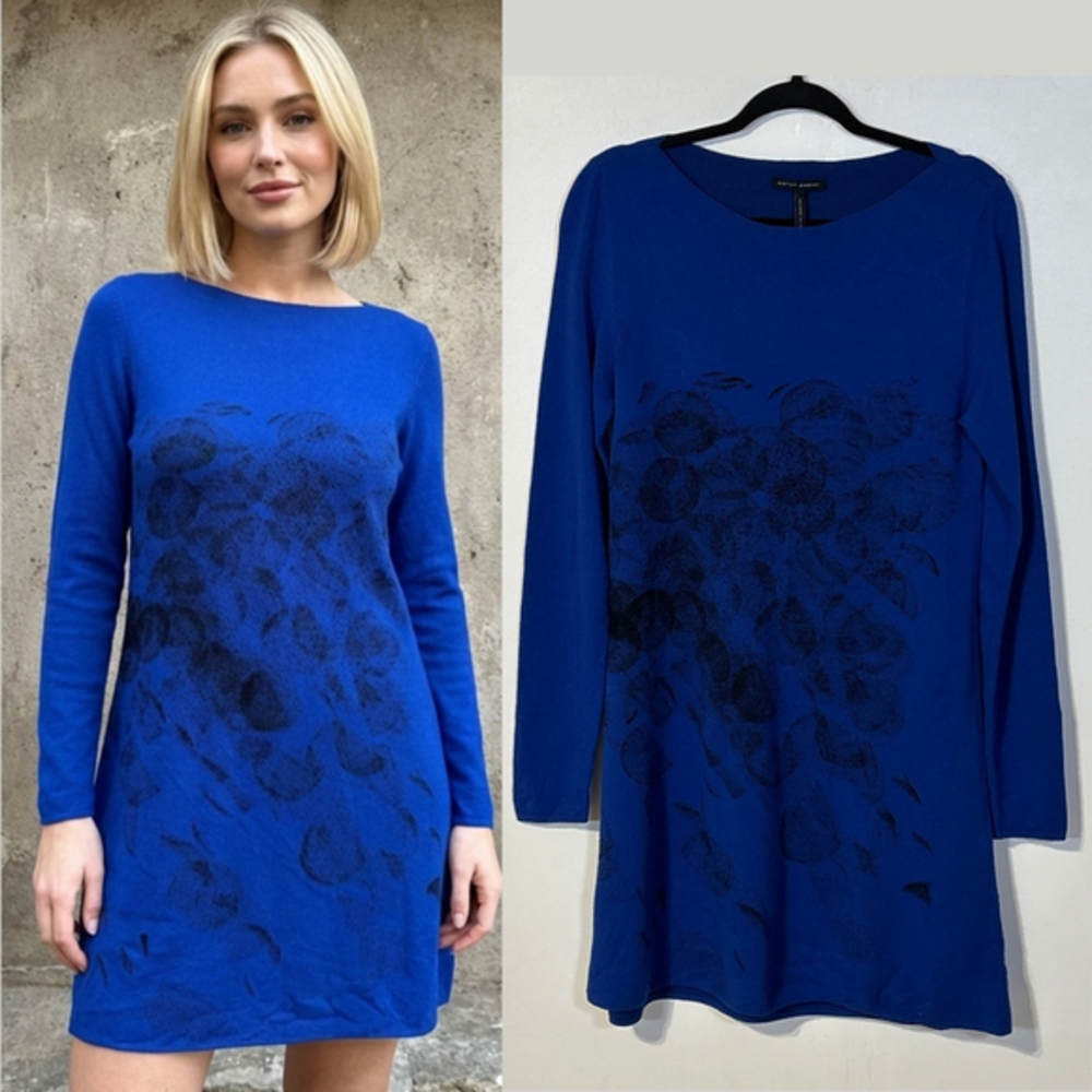 Sarah Pacini Long Sleeve Sweater Dress Blue Black Women's One Size Knee Length